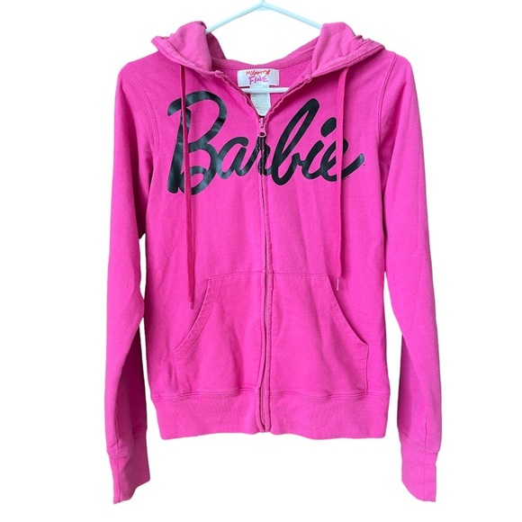 Mighty Fine Tops - Barbie Hoodie Sweater Hot Pink Zip Up Small